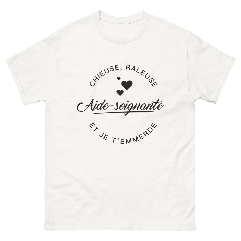 T-shirt chieuse râleuse aide-soignante blanc - humour et fierté