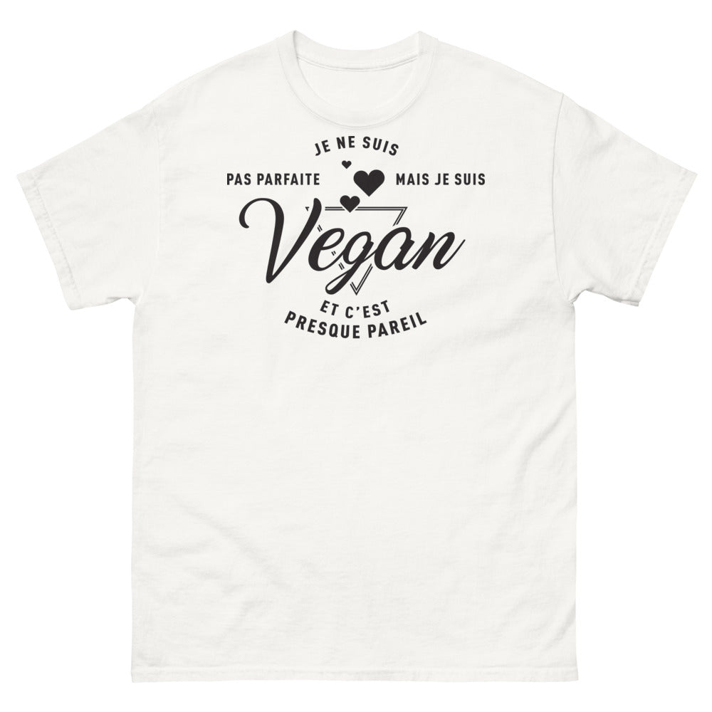 T-shirt vegan gourmand blanc - je ne suis pas parfaite, vegan mais presque pareil
