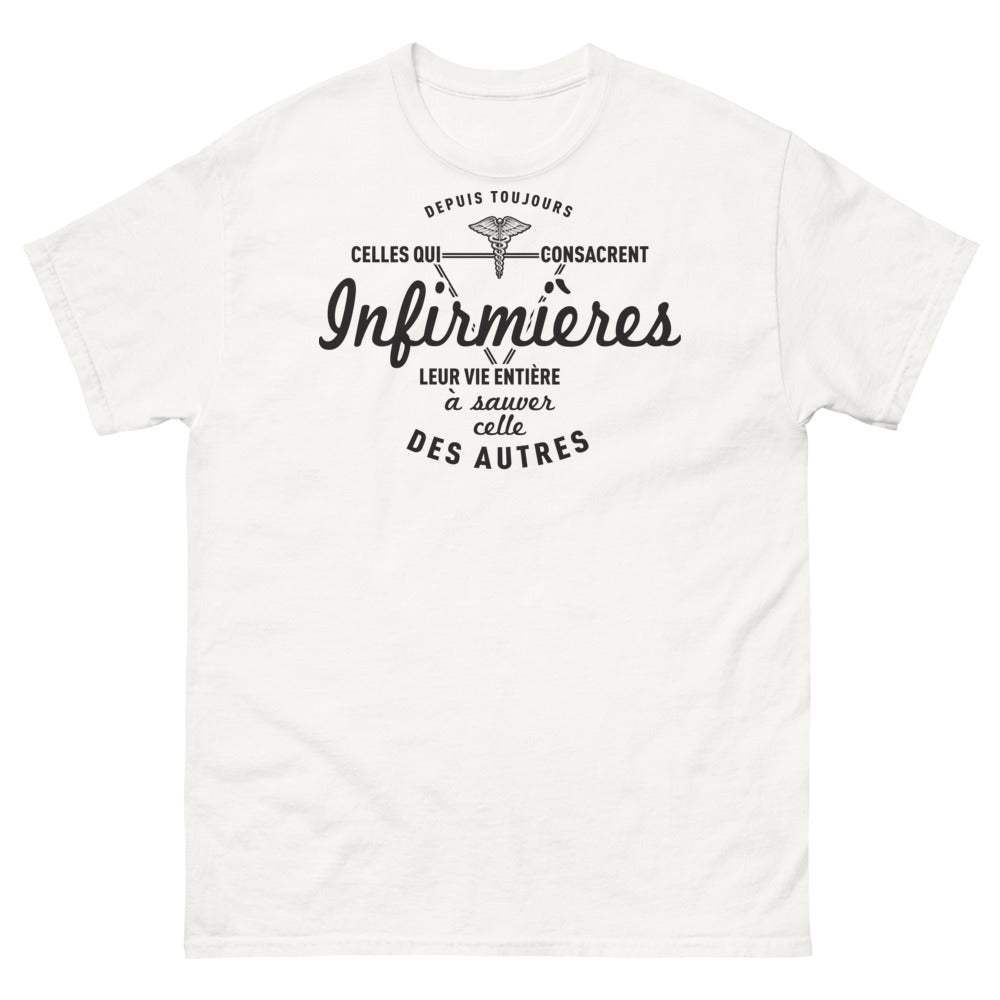 T-shirt infirmière blanc - Dévouée au service