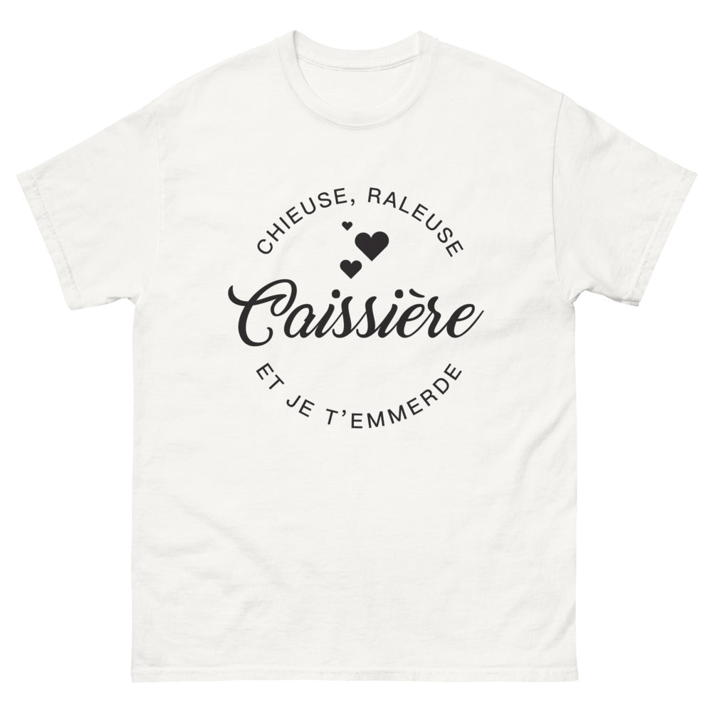 T-shirt caissière blanc face - chieuse et râleuse
