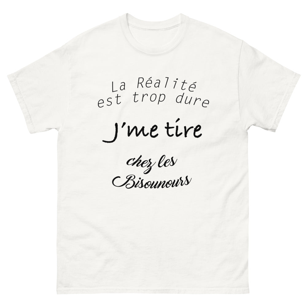 T-shirt Bisounours blanc - La réalité est trop dure, j’me tire chez les Bisounours