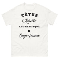 Thumbnail for T-shirt sage-femme blanc - têtue et rebelle