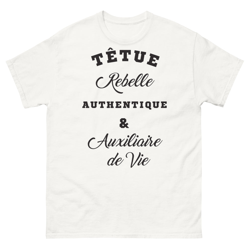 T-shirt auxiliaire de vie blanc - tête rebelle, authentique