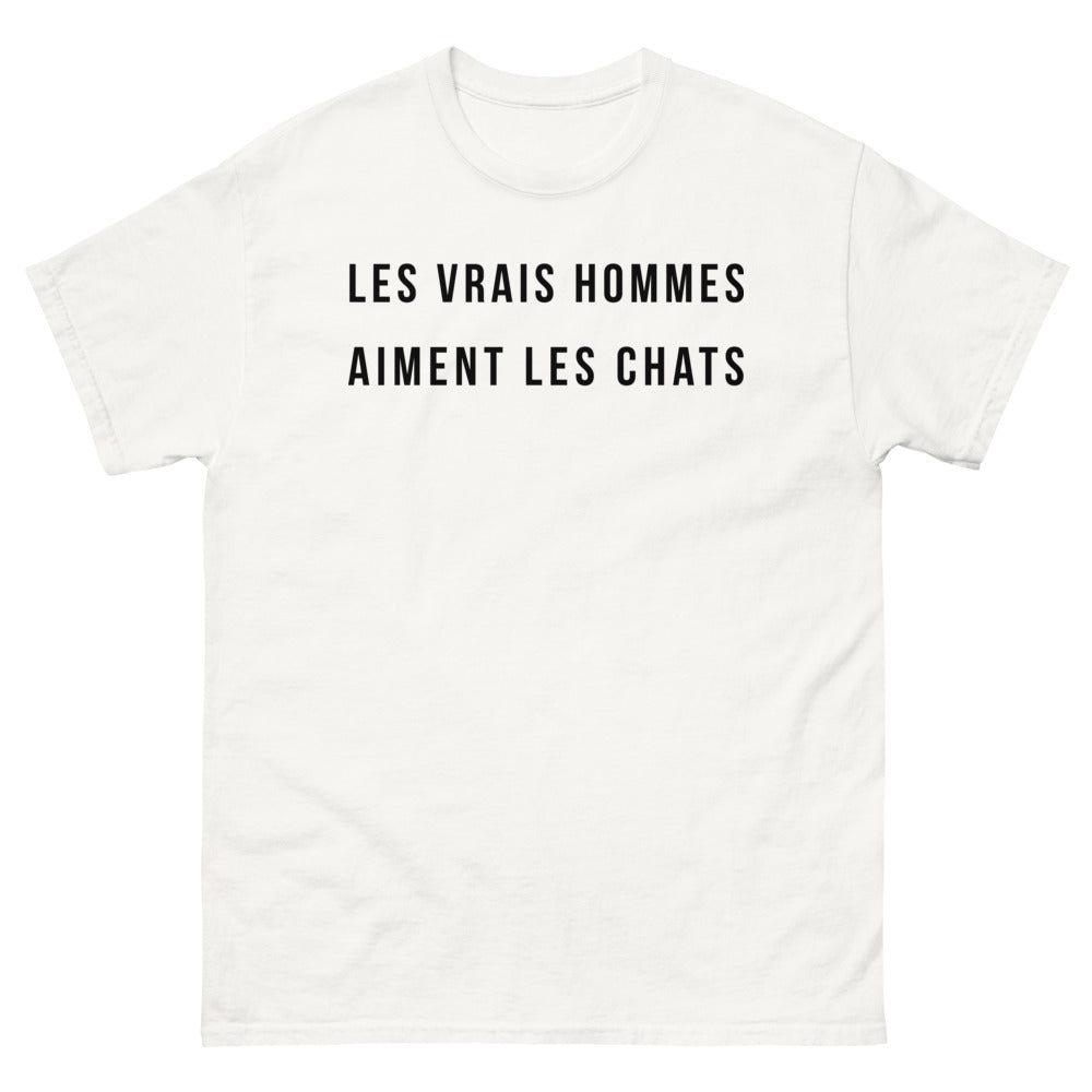 T-shirt Les Vrais Hommes Aiment les Chats blanc - Les vrais hommes aiment les chats