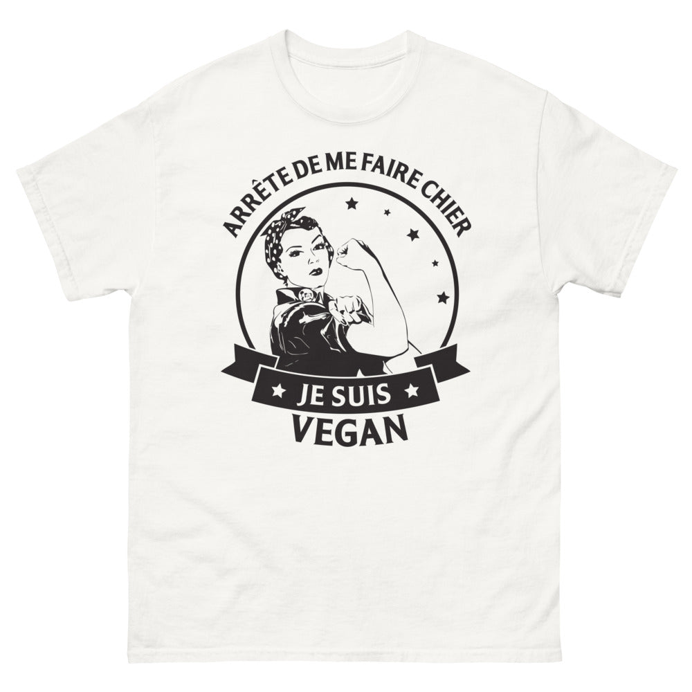 T-shirt vegan blanc - Arrête de me faire chier, je suis vegan