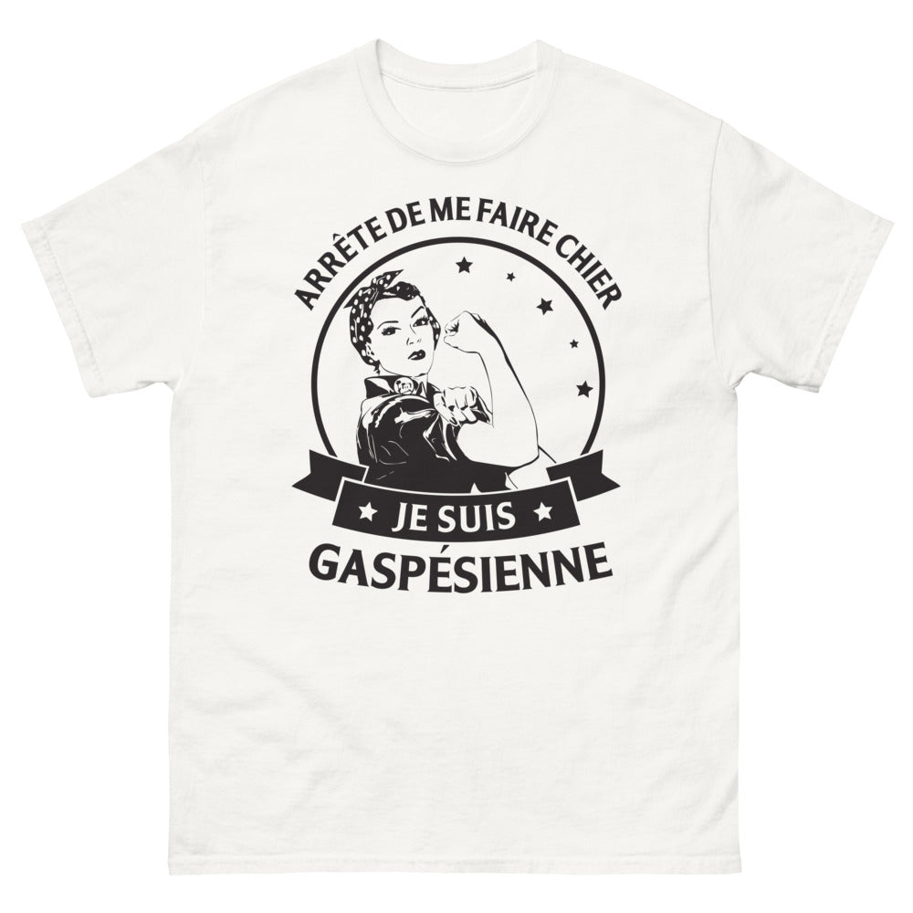 T-shirt Gaspésie blanc - Arrête de me faire chier, je suis Gaspésienne