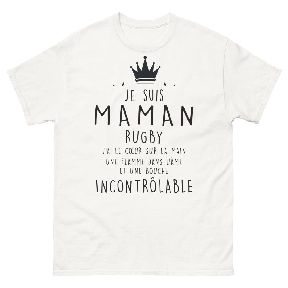 T-shirt Maman Rugby blanc - cœur sur la main et flamme dans l'âme