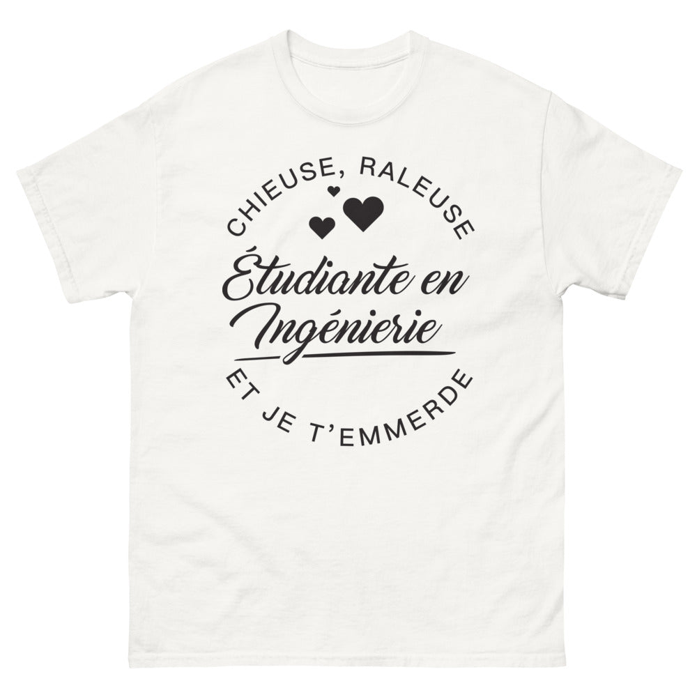T-shirt étudiante en ingénierie blanc - chieuse râleuse et étudiante en ingénierie