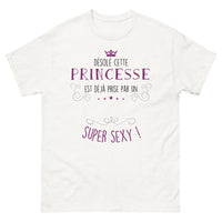 Thumbnail for T-shirt couple blanc - Désolé, princesse prise par un super sexy