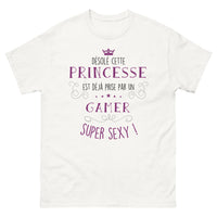 Thumbnail for T-shirt gamer blanc - Princesse prise, humour geek