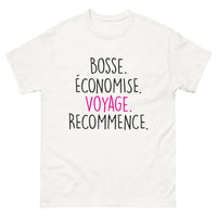 Thumbnail for T-shirt Voyageur blanc - Bosse, Économise, Voyage, Recommence