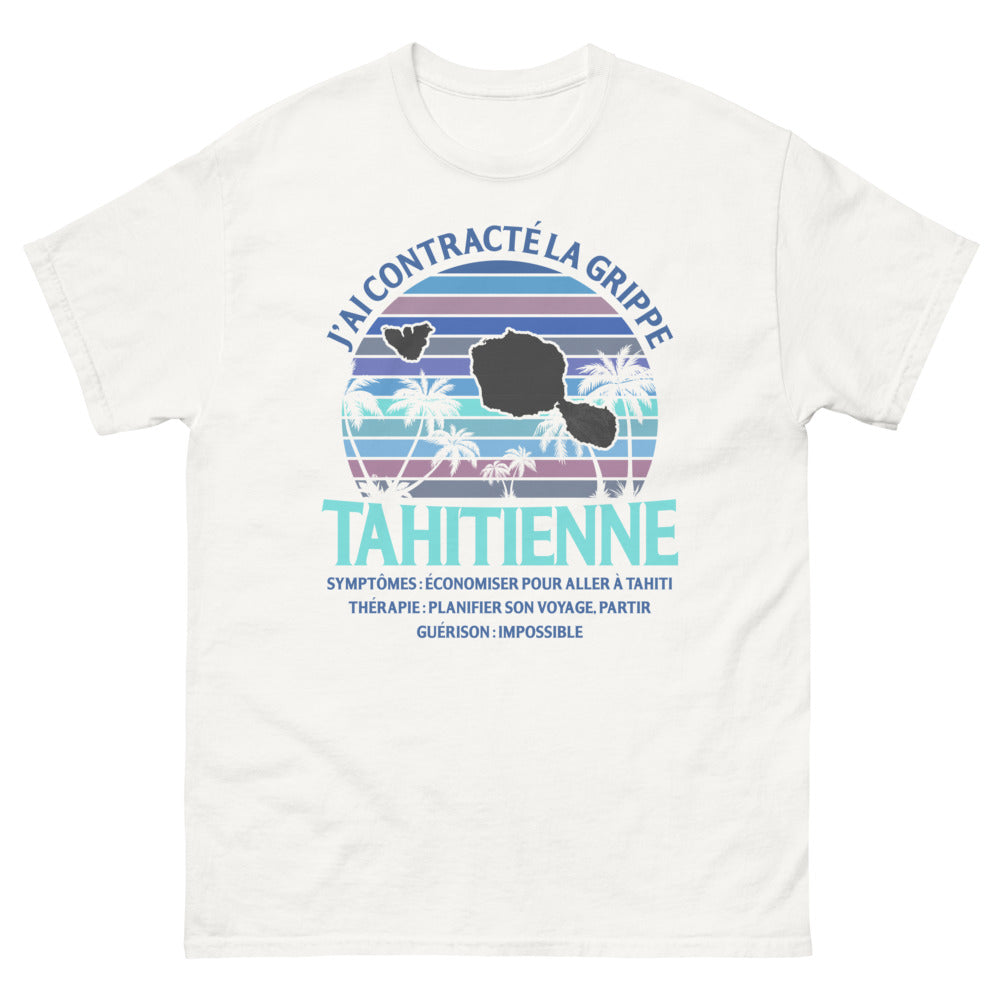 T-shirt blanc J Ai Contracte la Grippe Tahitienne Symptomes Economiser Pour Aller A Tahiti Therapie Planifier Son Voyage Partir Guerison Impossible_fr_sombre_std.png - Thérapie