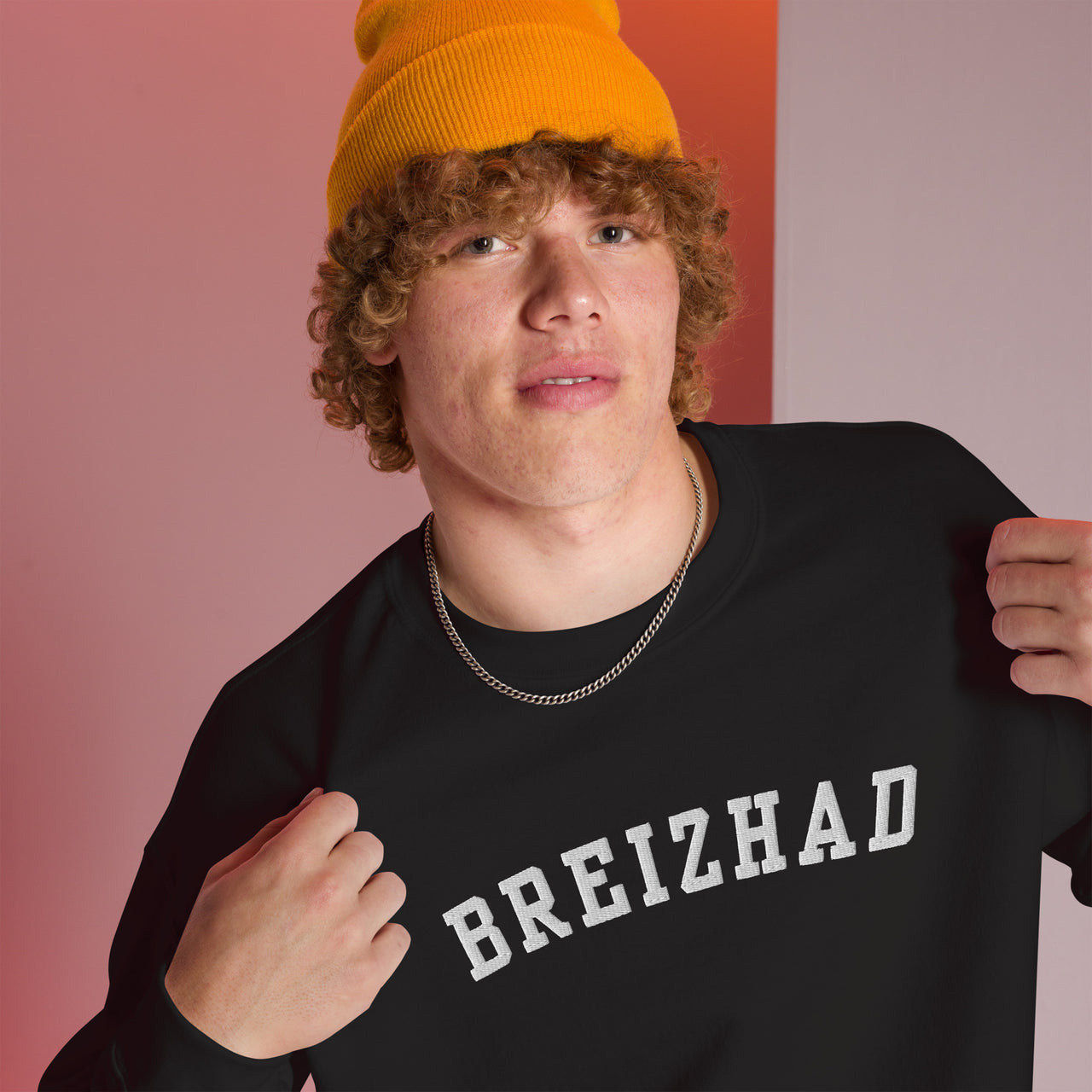 Sweat-shirt Bretagne noir dos - Message brodé en breton