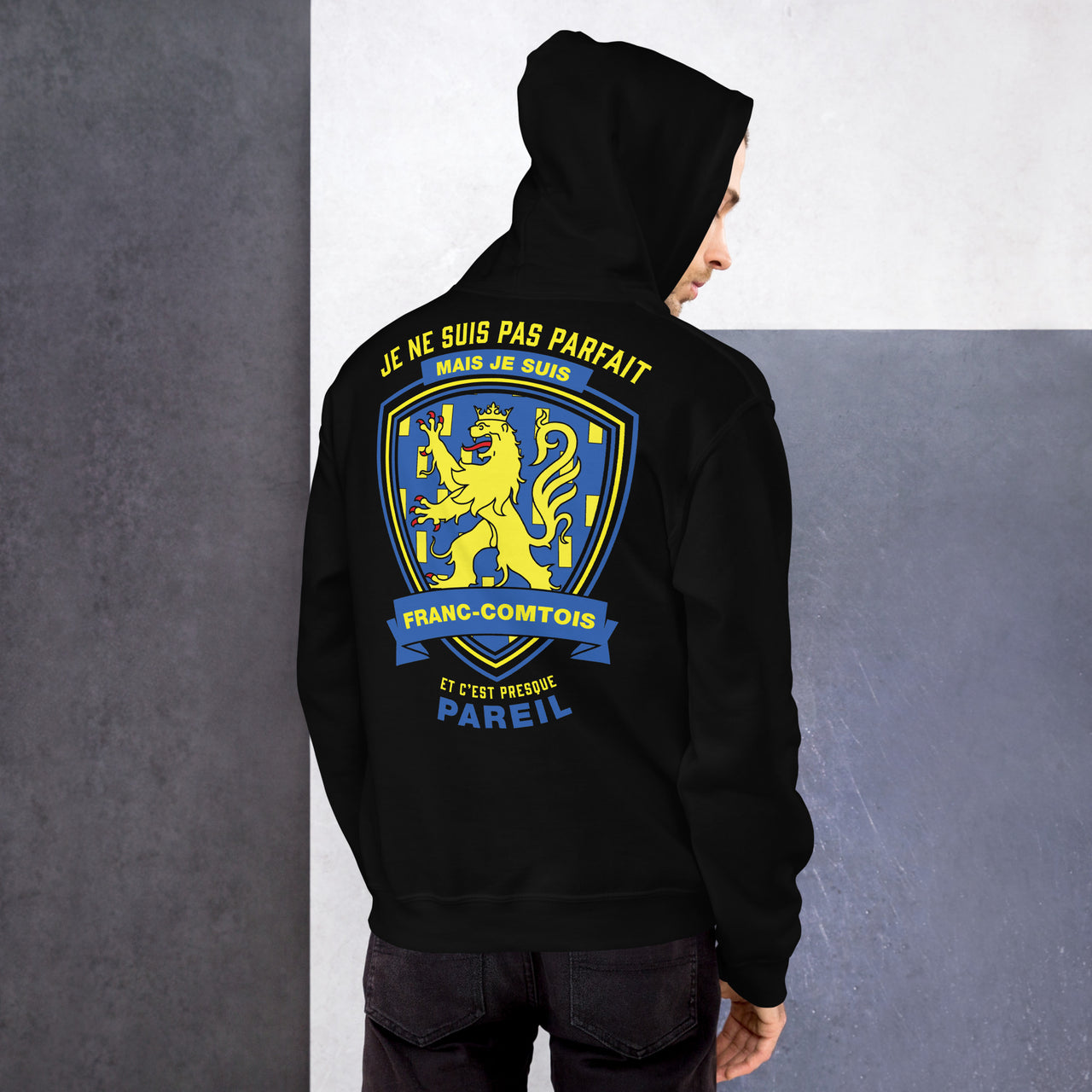 Sweat à capuche Franche-Comté noir dos - Je suis Franc-Comtois
