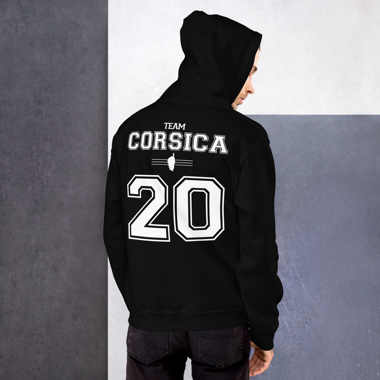Sweat à capuche Corse bleu marine dos - Douceur et fierté