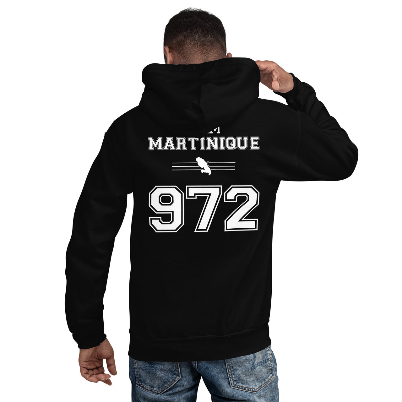 Sweat à capuche Martinique 972 bleu indigo dos - Douceur et fierté locale