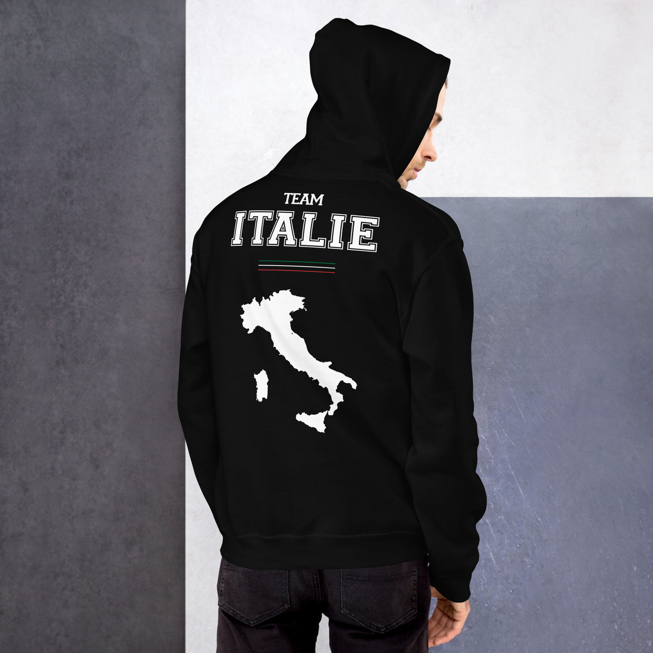 Sweat à capuche Italie bleu marine dos - Douceur et fierté locale