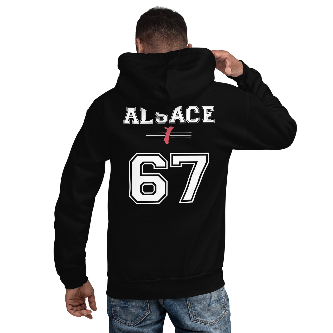 Sweat à capuche Alsace 67 noir dos - Douillet et élégant