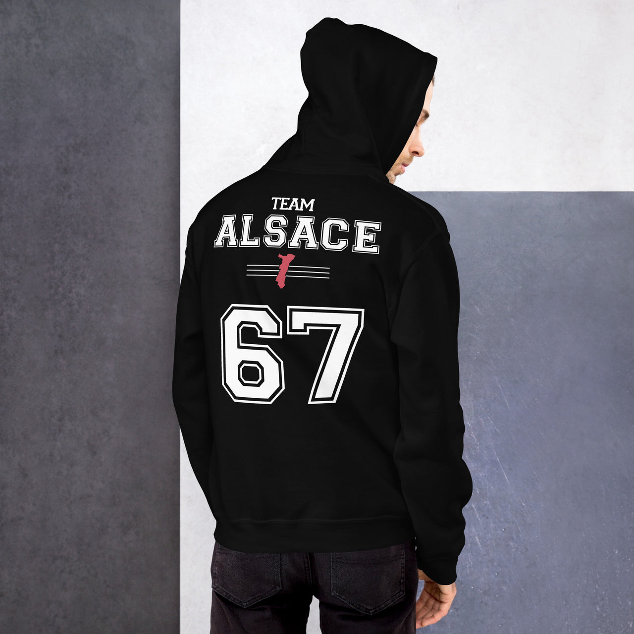 Sweat à capuche Alsace 67 bleu marine dos - Douillet et élégant