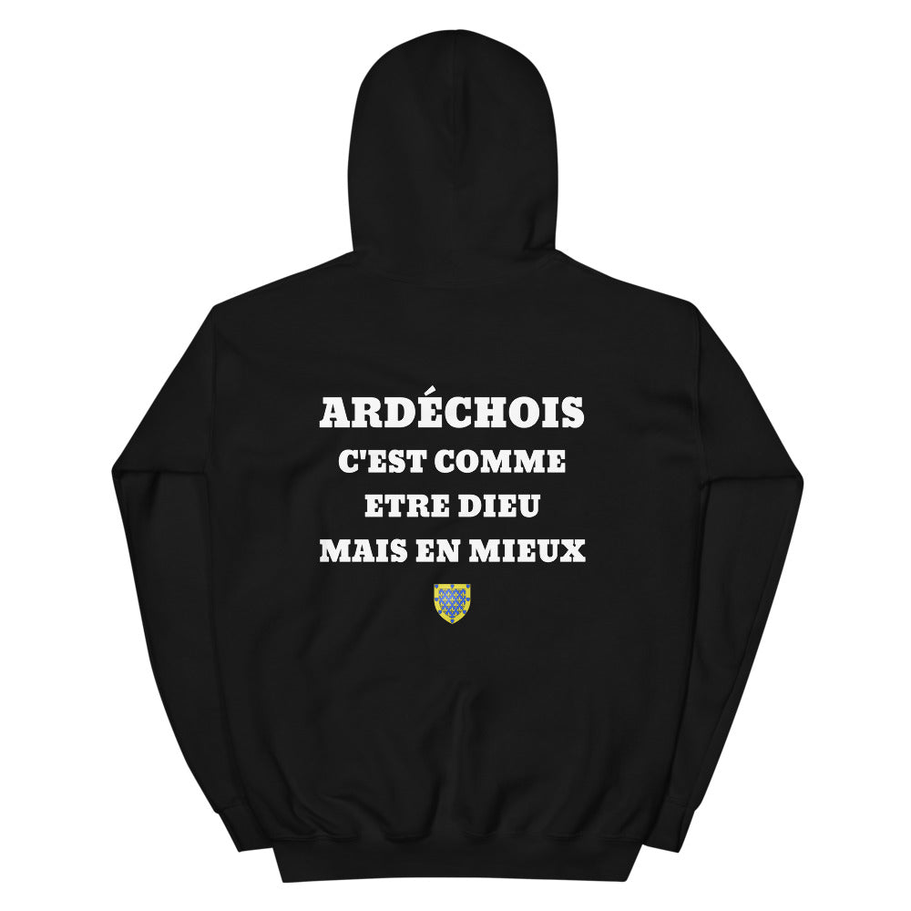 Hoodie Ardéchois c'est comme etre Dieu mais en mieux — Imprime au dos