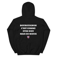 Thumbnail for Hoodie Bourguignon c'est comme etre Dieu mais en mieux — Imprime au dos