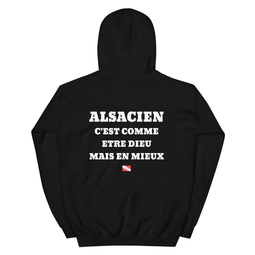 Hoodie Alsacien c'est comme etre Dieu mais en mieux — Imprime au dos