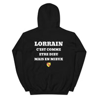 Thumbnail for Hoodie Lorrain c'est comme etre Dieu mais en mieux — Imprime au dos