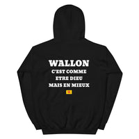 Thumbnail for Hoodie Wallon c'est comme etre Dieu mais en mieux — Imprime au dos