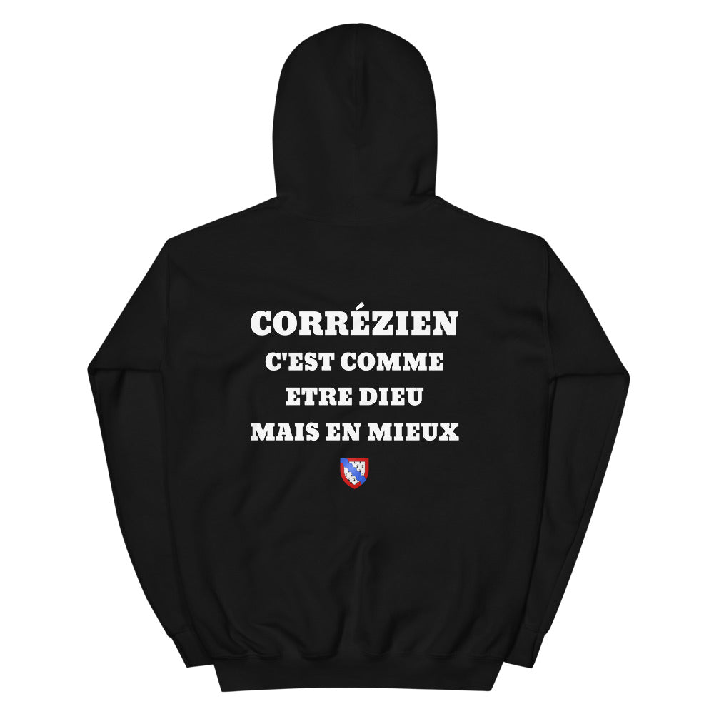 Hoodie Corrézien c'est comme etre Dieu mais en mieux — Imprime au dos