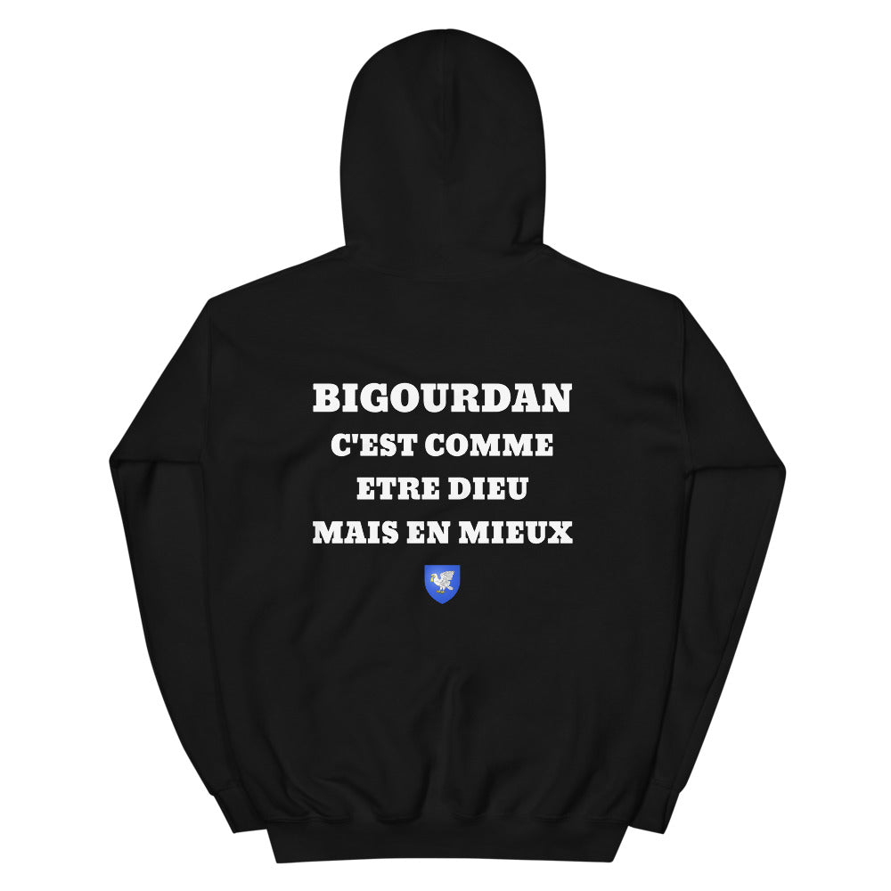 Hoodie Bigourdan c'est comme etre Dieu mais en mieux — Imprime au dos