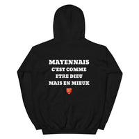 Thumbnail for Hoodie Mayennais c'est comme etre Dieu mais en mieux — Imprime au dos