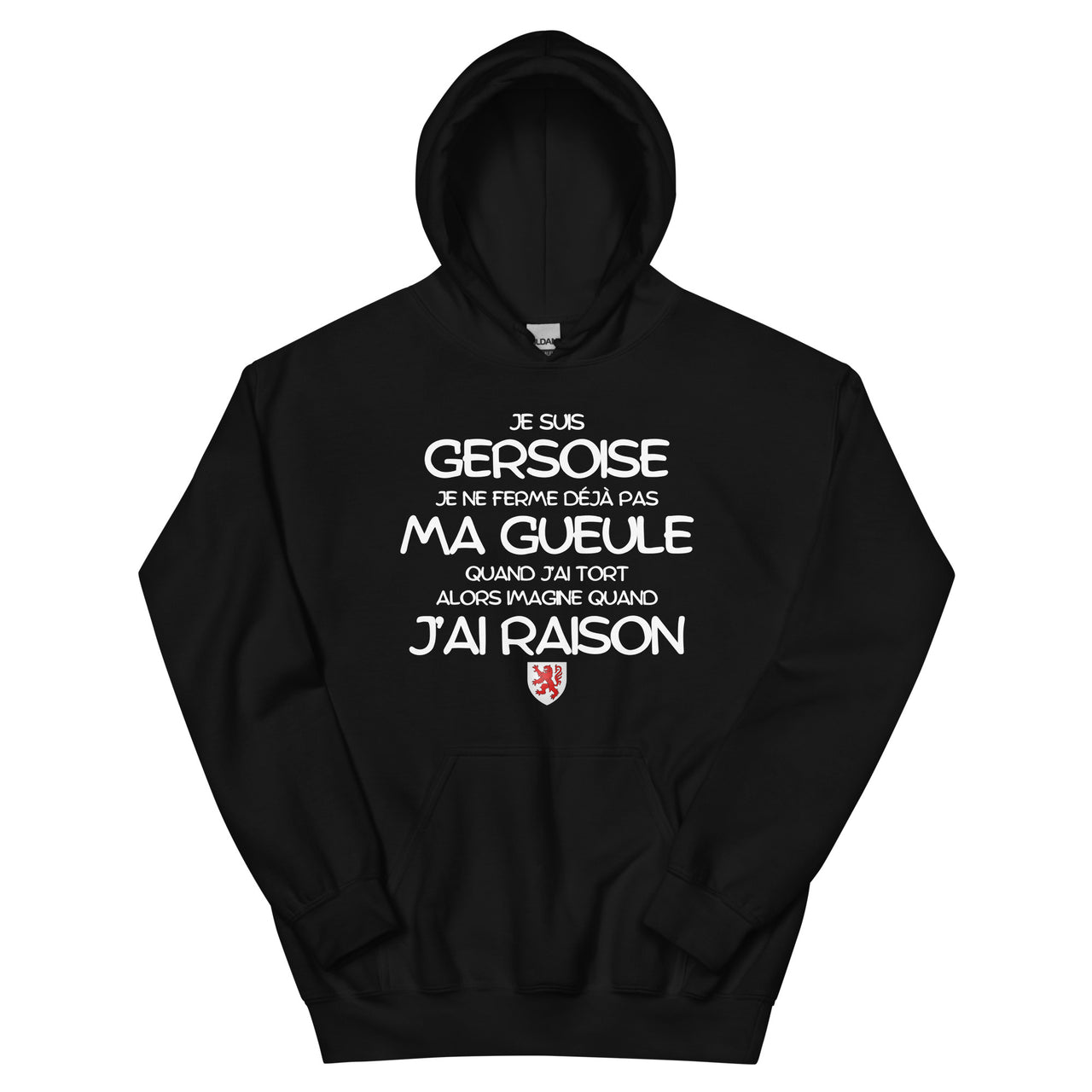 Sweat à capuche Gers noir - Je suis Gersoise, je ne ferme pas ma gueule