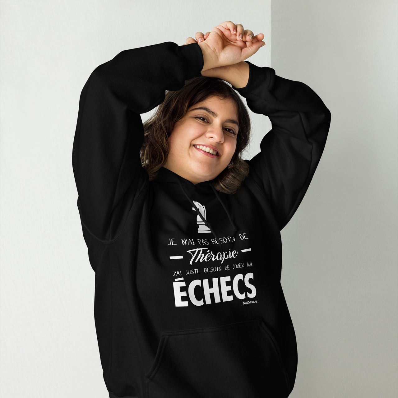 Sweat à capuche Échecs bleu marine dos - Je n'ai pas besoin de thérapie