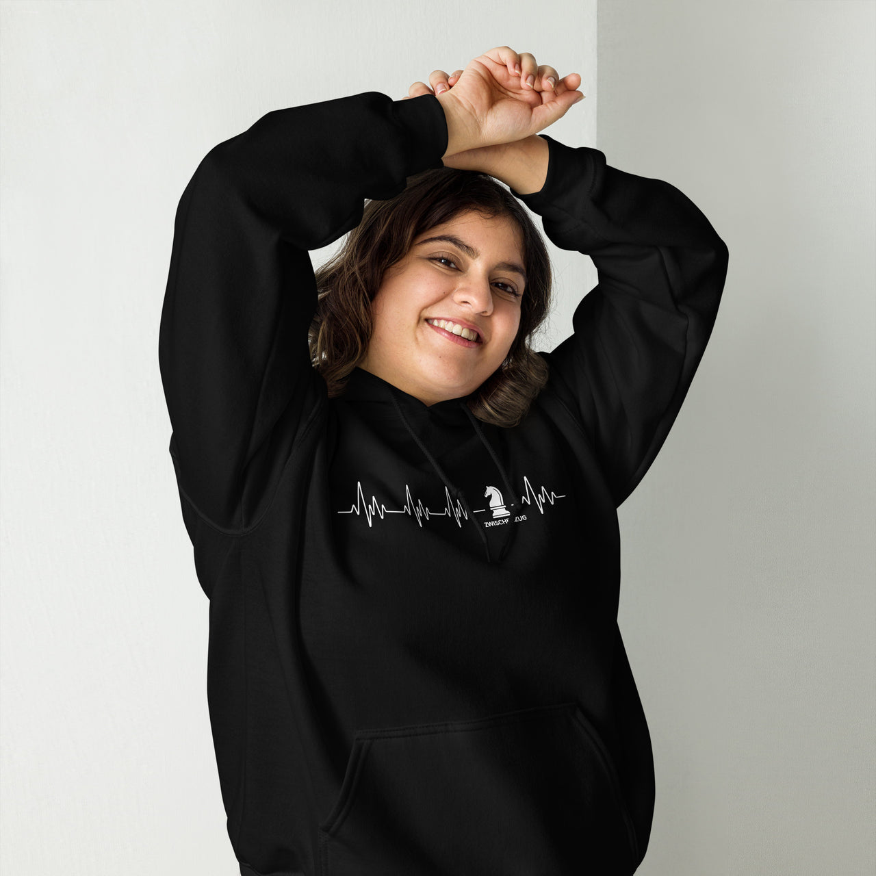 Sweat à capuche Échecs noir dos - Battement de coeur humoristique