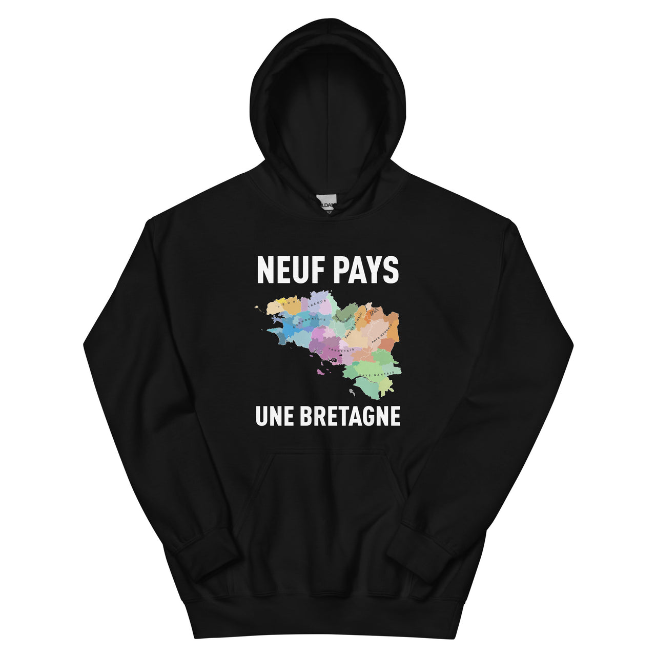 Sweat à capuche Bretagne noir - carte des pays bretons
