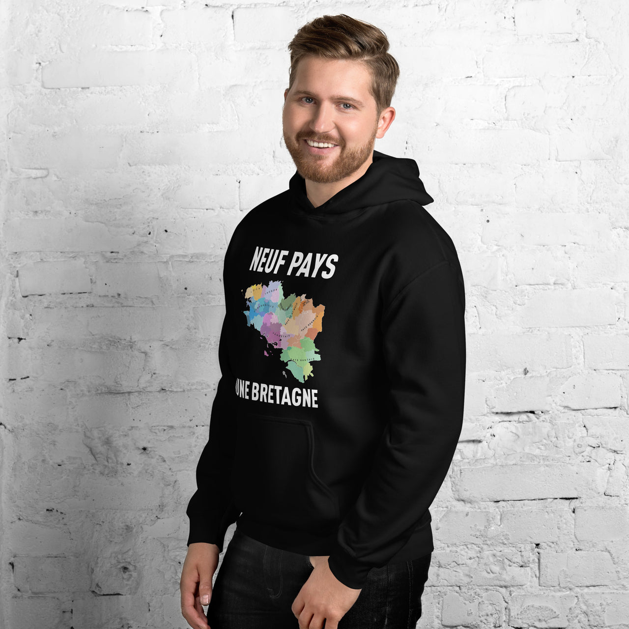 Sweat à capuche Bretagne bordeaux - carte des pays bretons