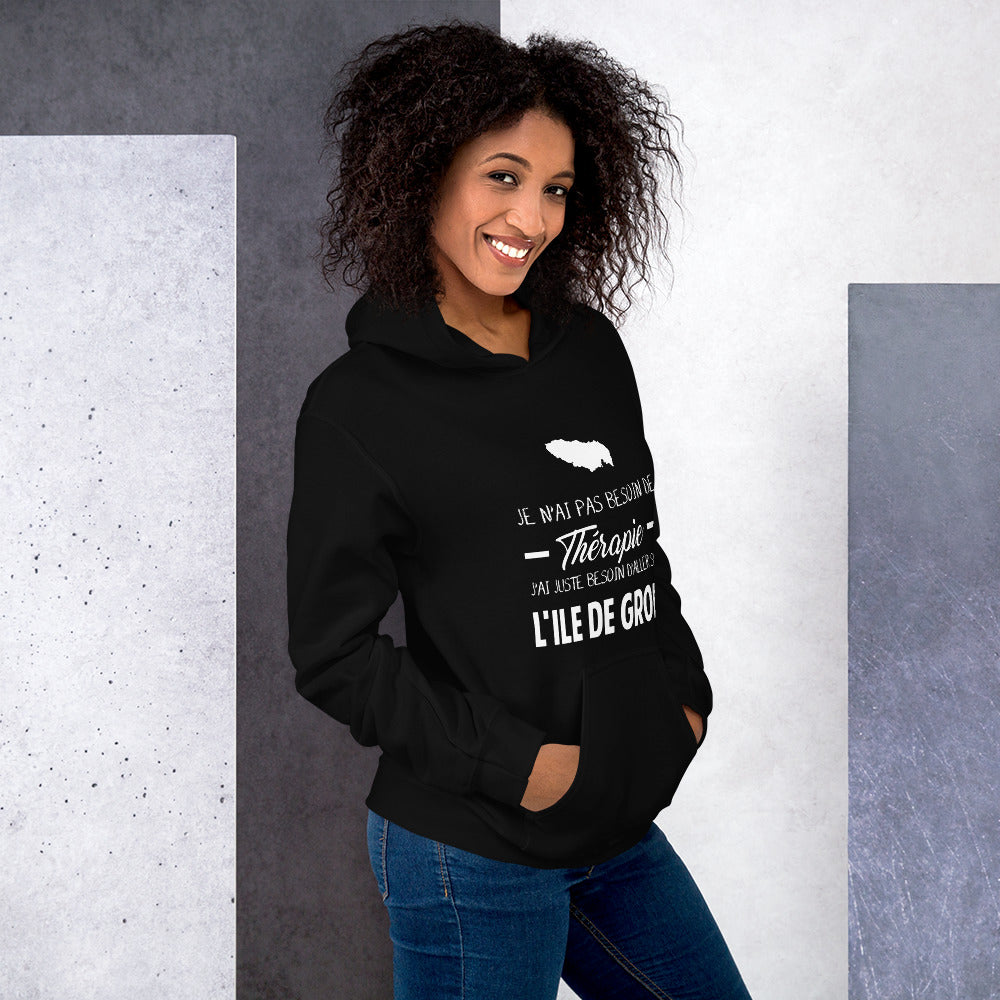 Sweat à capuche Bretagne noir dos - Je n’ai pas besoin de thérapie