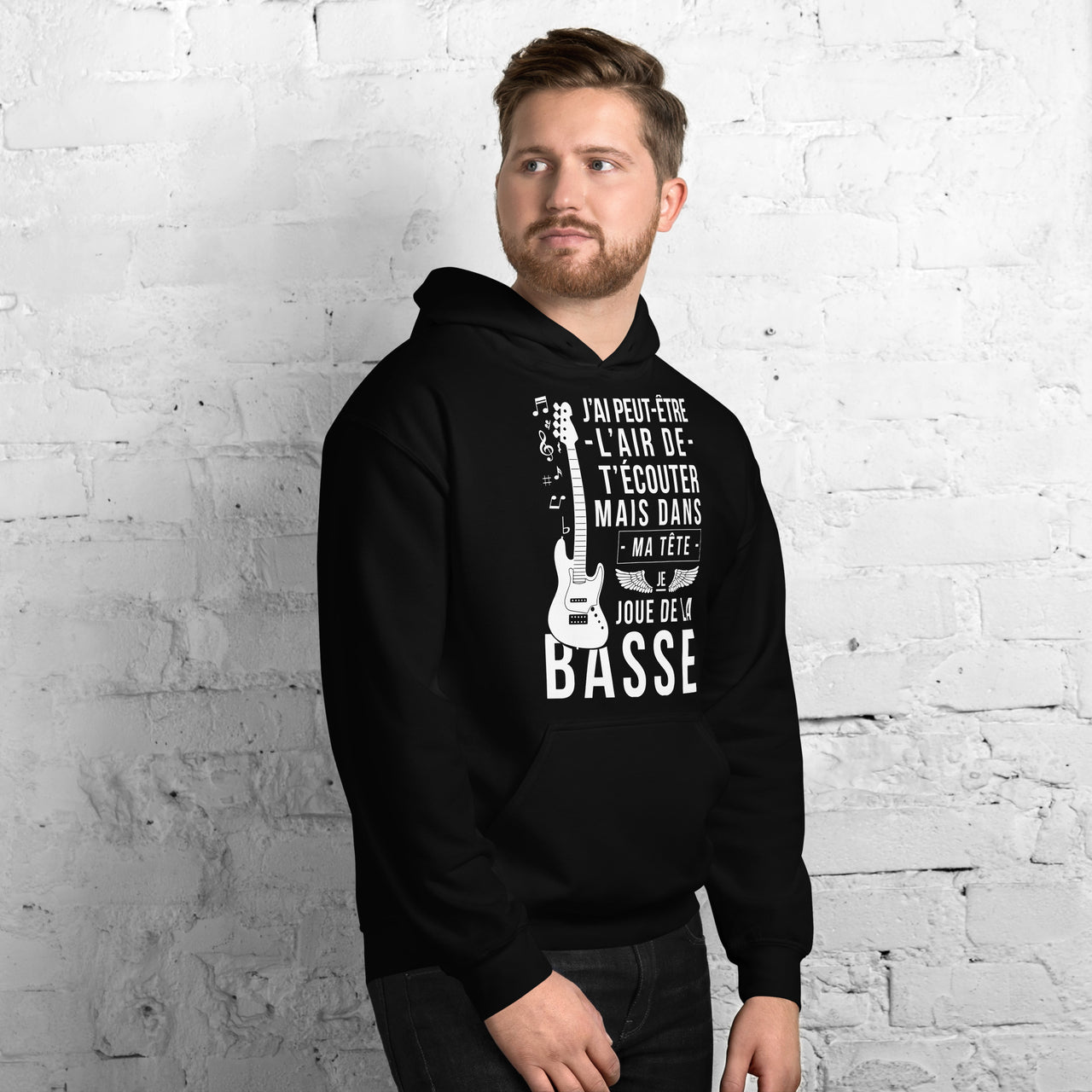 Sweat à capuche Guitare bordeaux - Dans ma tête je joue de la basse