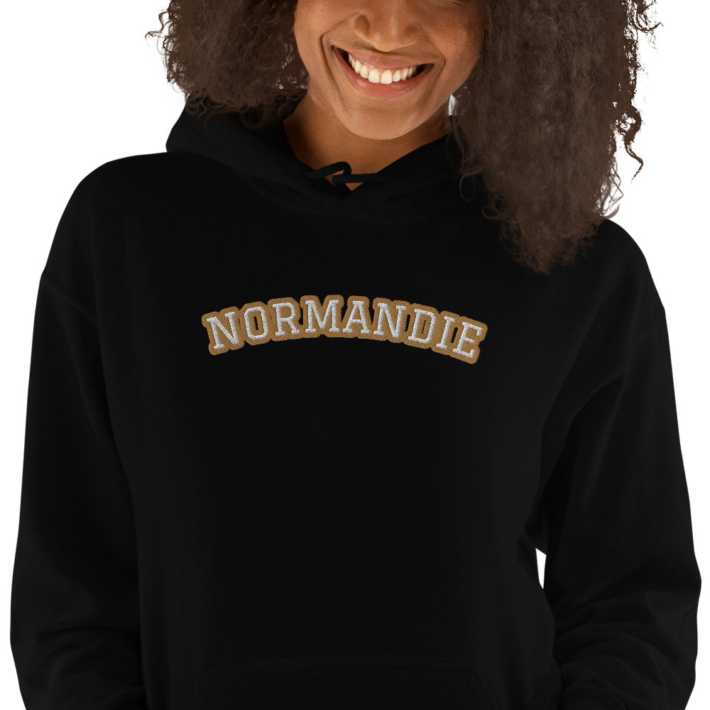 Hoodie Normandie gris dos - style universitaire et confort douillet