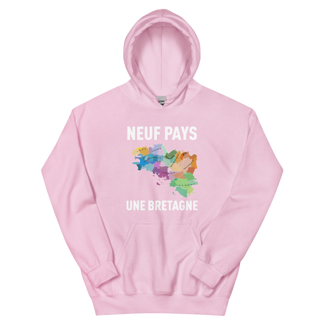 Sweat à capuche Bretagne bleu marine dos - carte des pays bretons