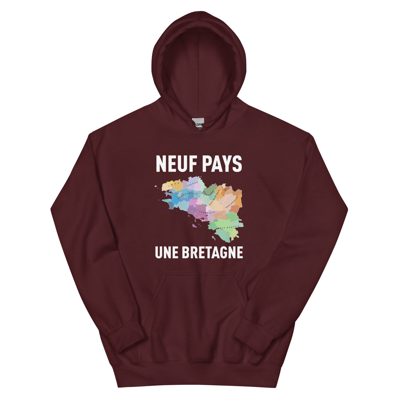 Sweat à capuche Bretagne bleu marine - carte des pays bretons