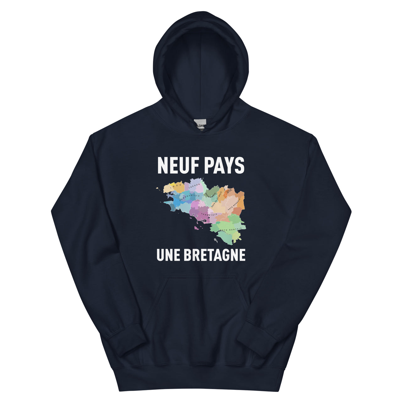 Sweat à capuche Bretagne noir dos - carte des pays bretons