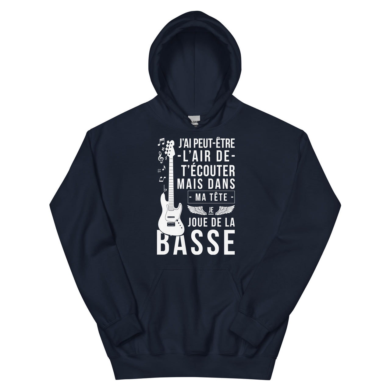 Sweat à capuche Guitare noir dos - Dans ma tête je joue de la basse