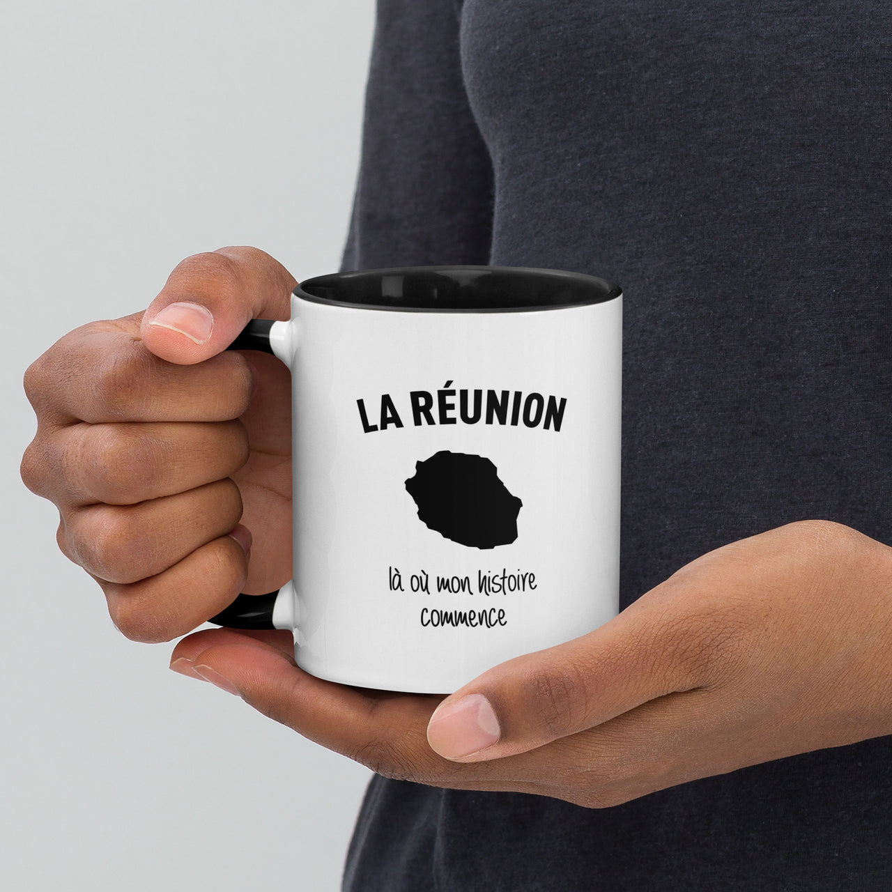 Mug Réunion noir - Souvenir coloré pour vos pauses café
