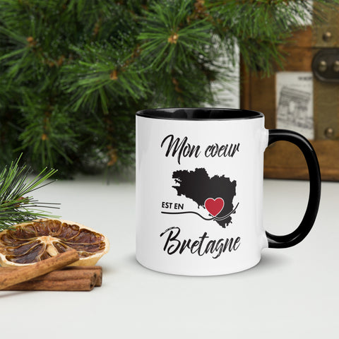 Mug souvernir de Bretagne à Intérieur Coloré - Mon coeur est en Bretagne