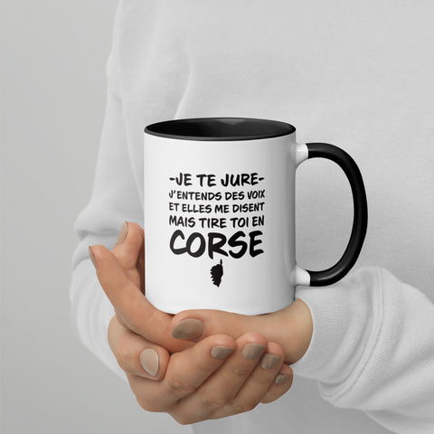 Mug à Intérieur Coloré Souvenir de Corse : Je te jure j'entends des voix