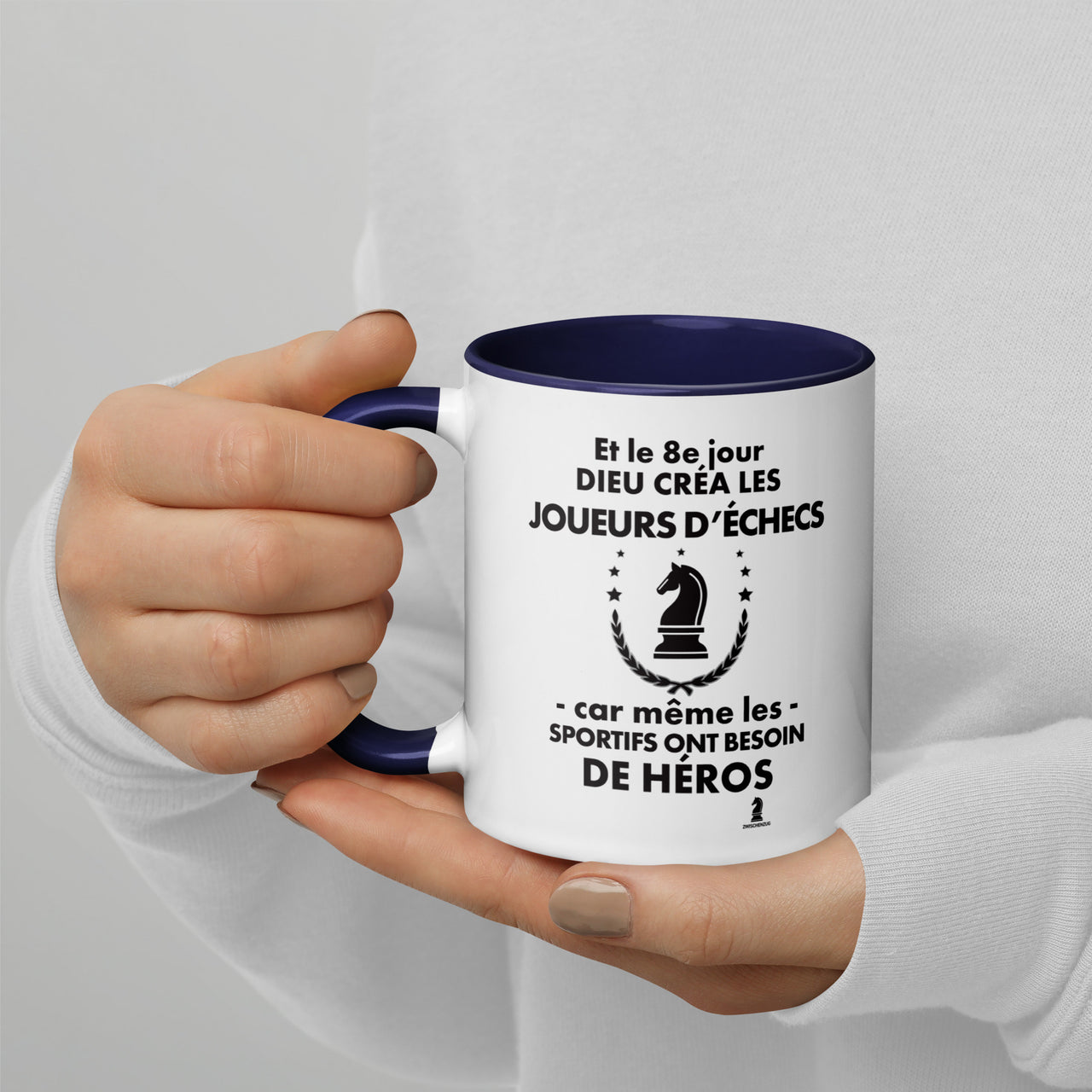 Mug échecs bleu foncé - Design humoristique du 8e jour