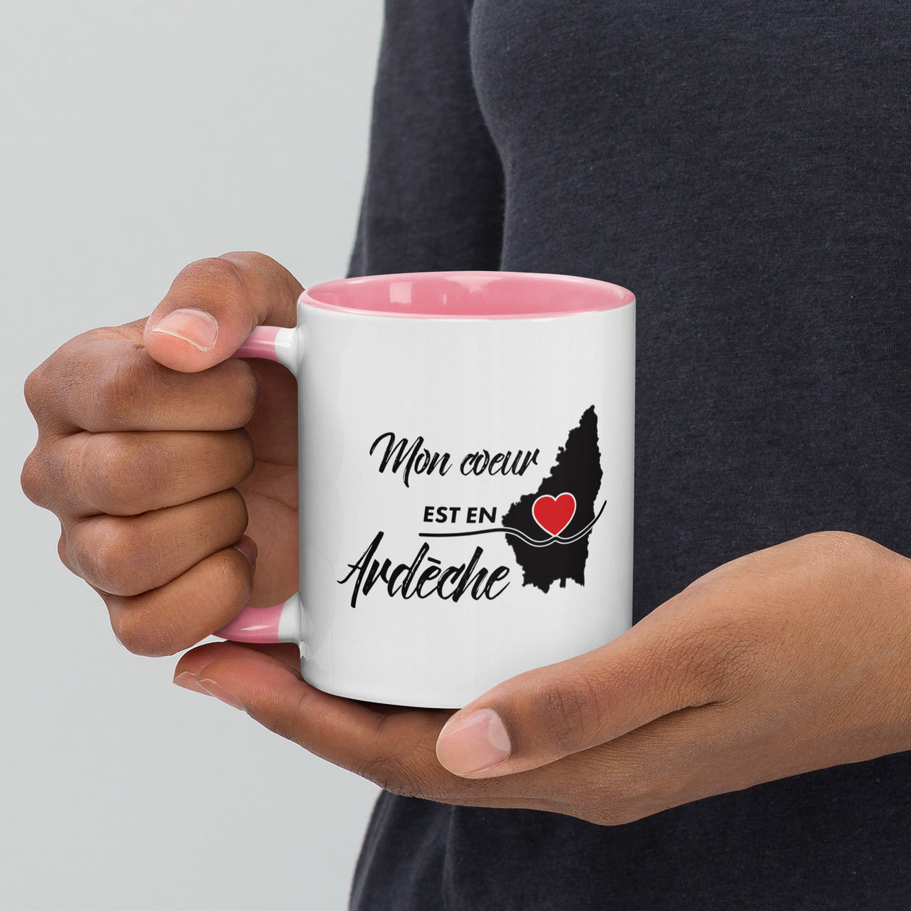 Mug Ardèche rose dos - Mon coeur est en Ardèche