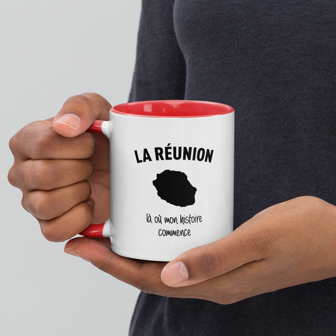 Mug Réunion noir dos - Souvenir coloré pour vos pauses café