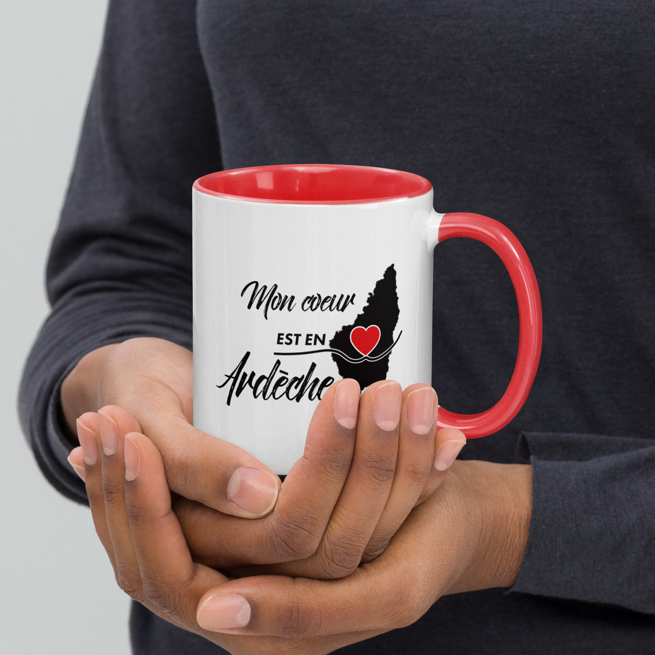 Mug Ardèche noir dos - Mon coeur est en Ardèche